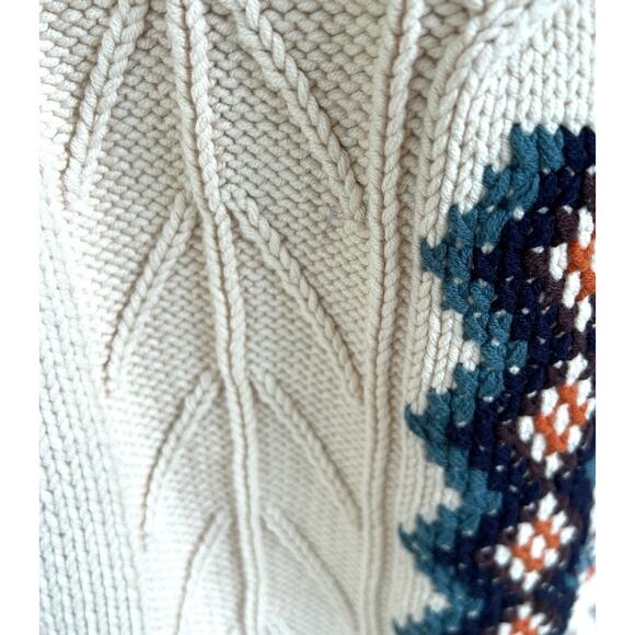 Chaser Knit Scarf Cream‎ Cotton Nordic Tribal Tassel Cozy Winter Boho Ski NWOT - Picture 6 of 11